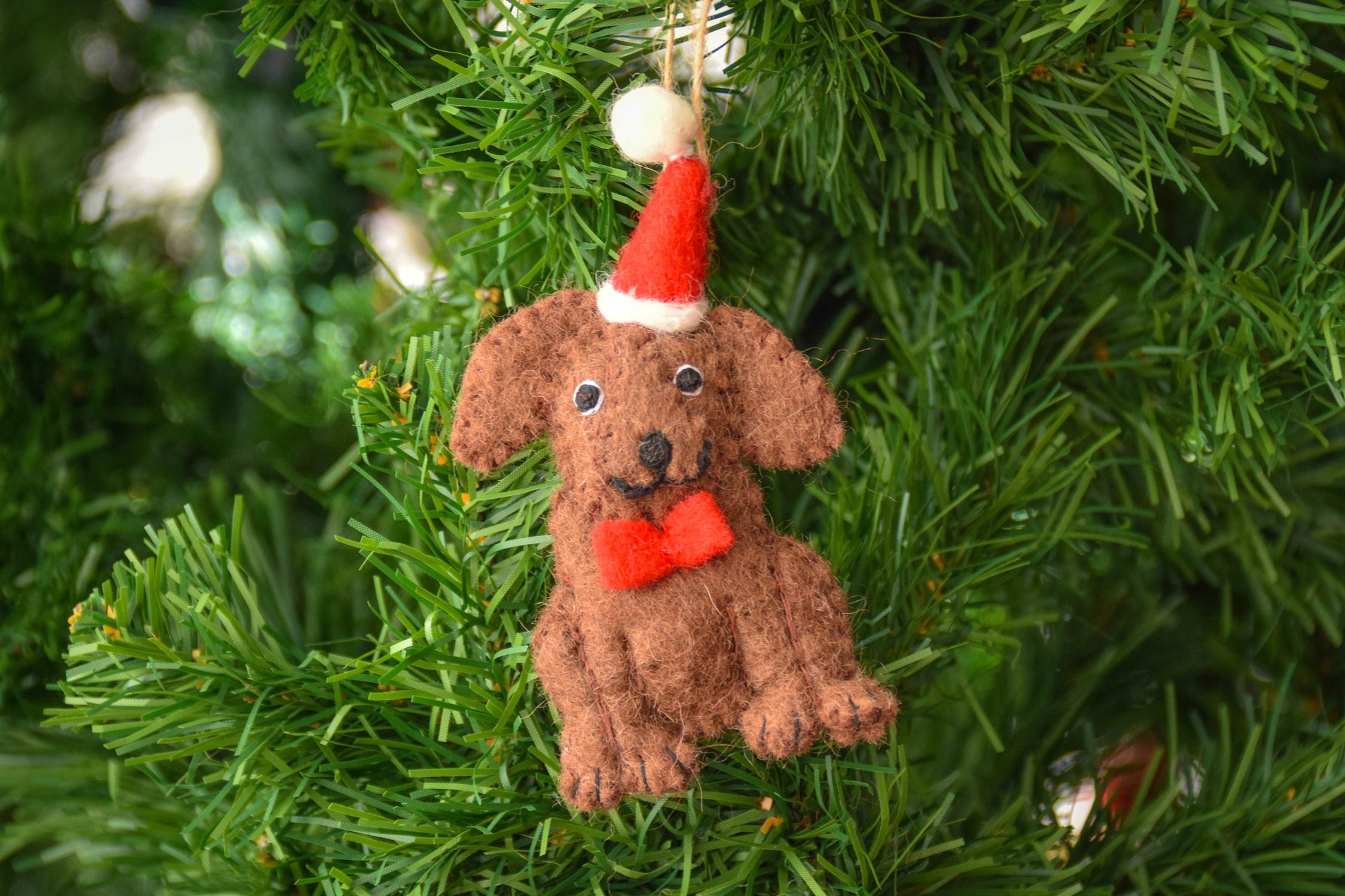 Chocolate Labrador Dog Santa Ornament-Set of 2