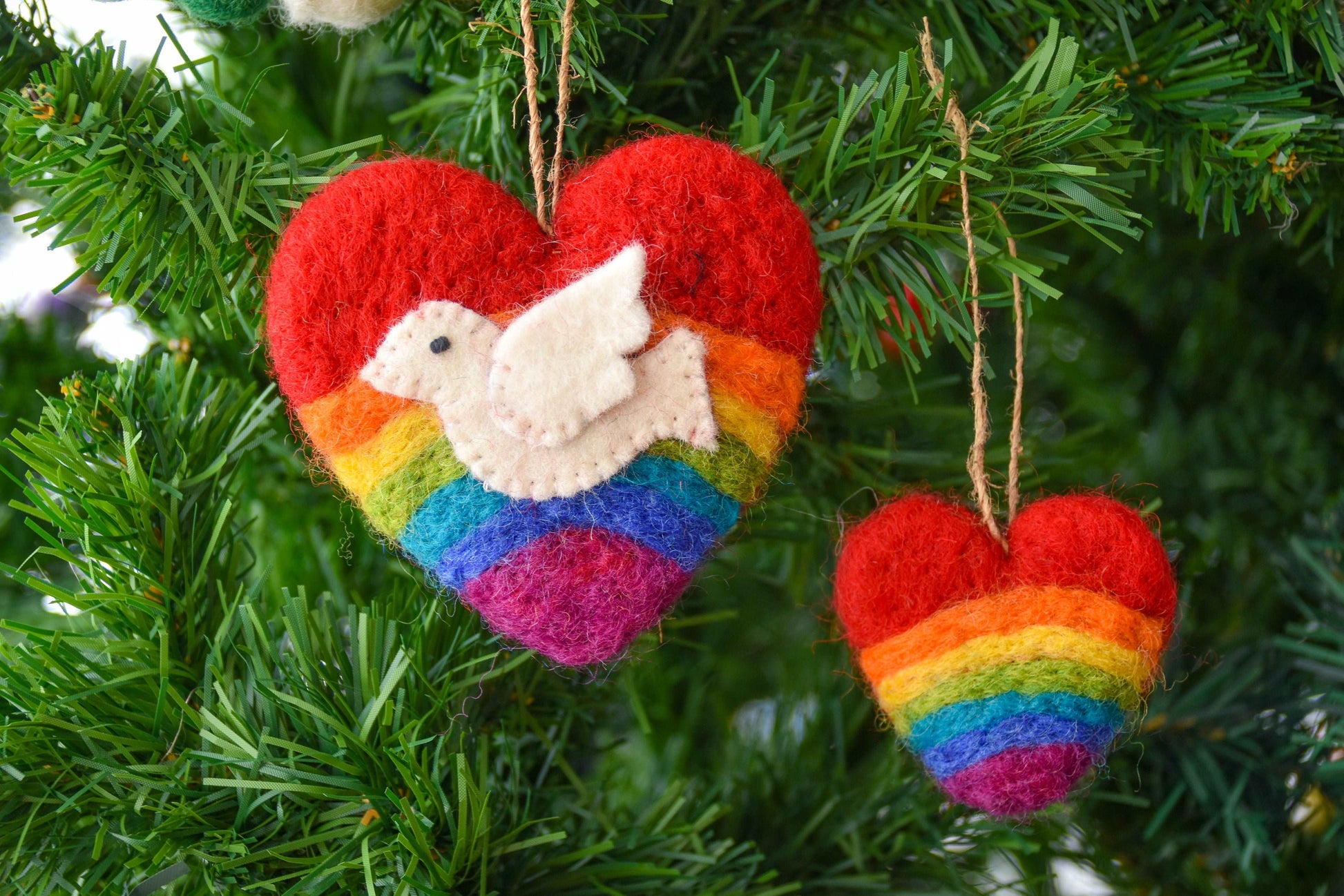 Rainbow Love Dove Handcrafted Felt Ornament-Set of 2