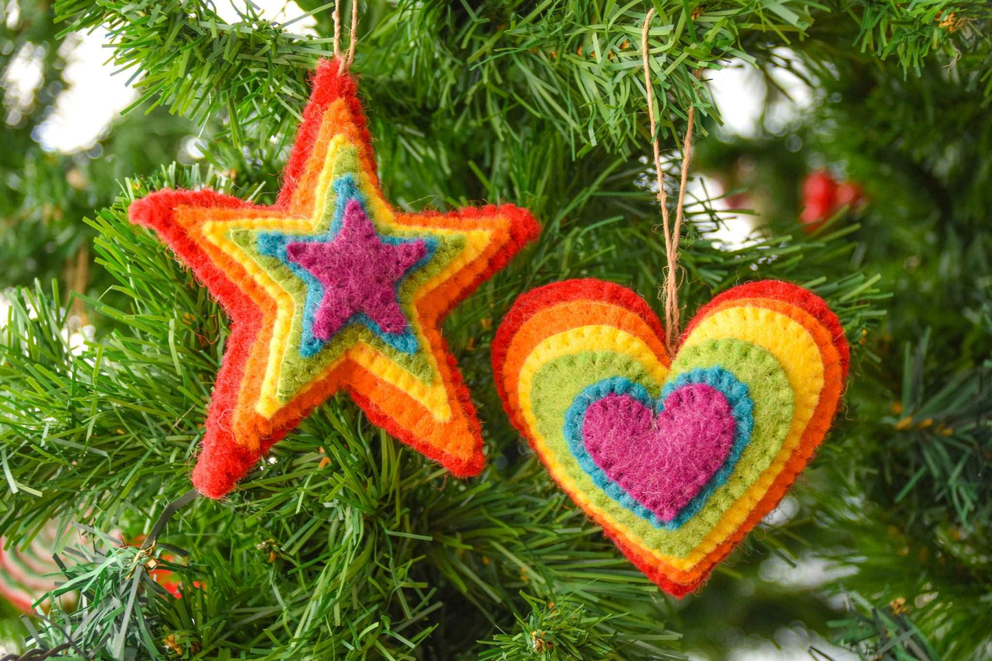 Rainbow Love Starburst Handmade Felt Ornament-Set of 2