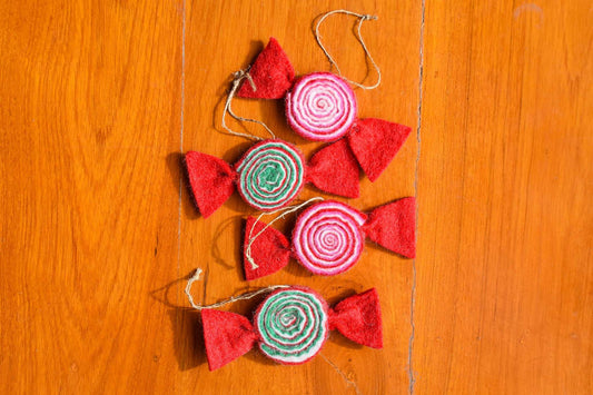 Holiday Classic Candy Handmade Felt Ornament--Set of 4