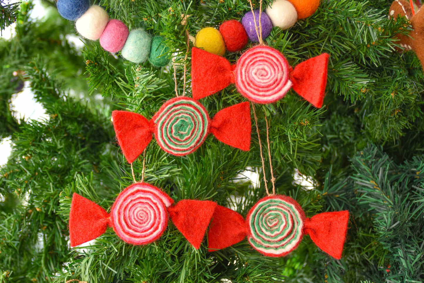 Holiday Classic Candy Handmade Felt Ornament--Set of 4