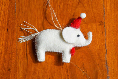 White Elephant Handmade Felt Santa Ornament-Set of 2