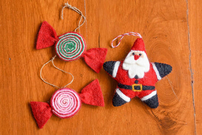 Star Santa & Classic Candy Handmade Felt Ornaments