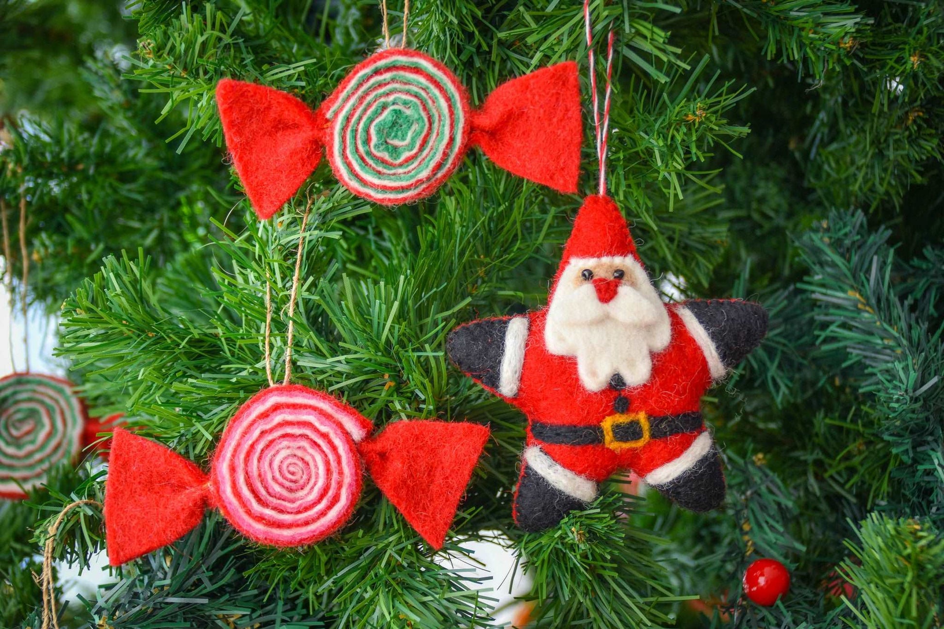 Star Santa & Classic Candy Handmade Felt Ornaments