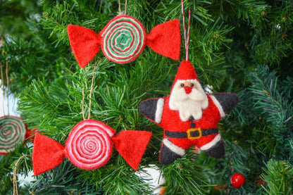 Star Santa & Classic Candy Handmade Felt Ornaments