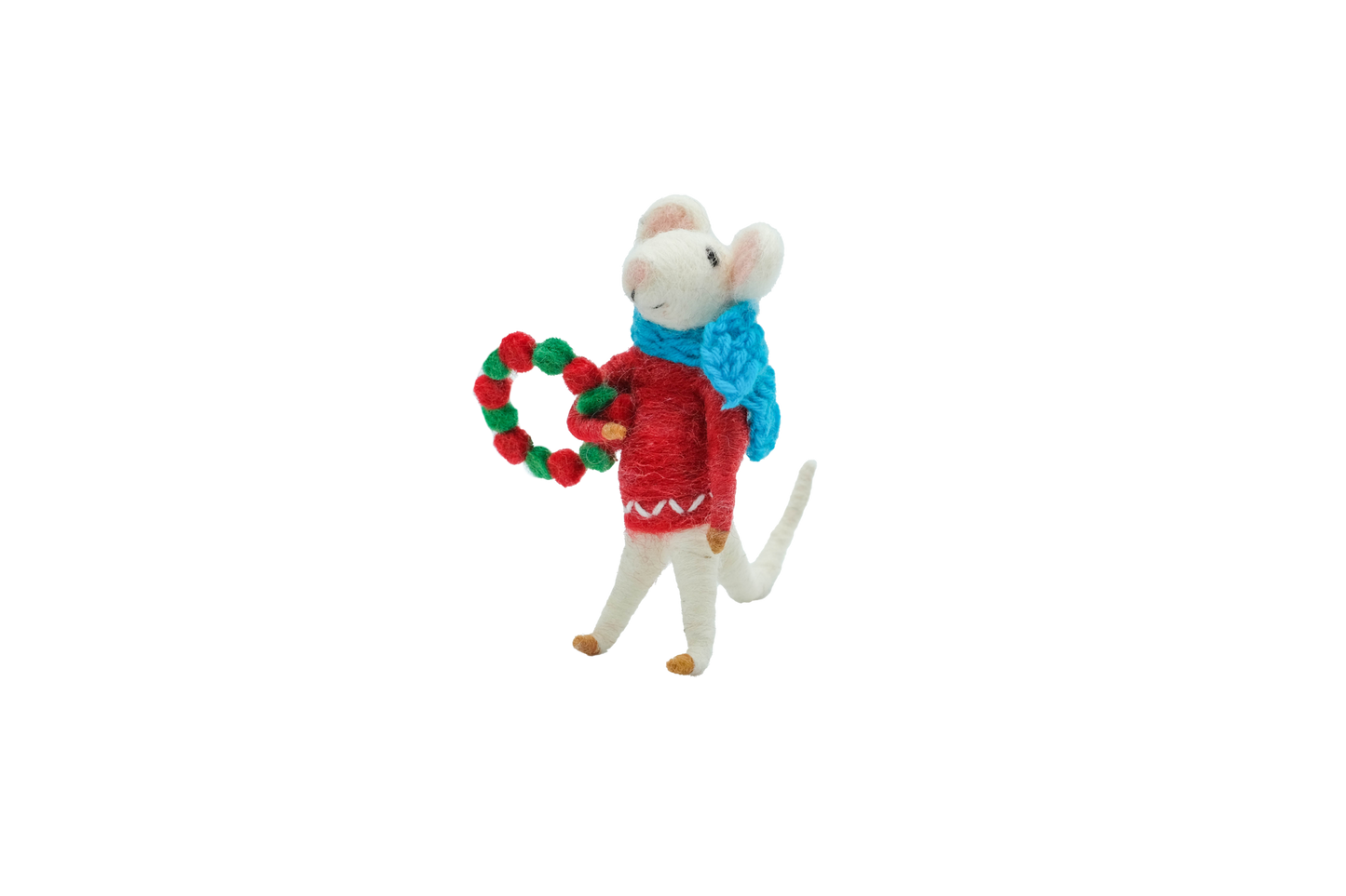 This Global Groove Life, handmade, ethical, fair trade, eco-friendly, sustainable, turquoise, red & white felt set of 3 whimsical Christmas Mice Tabletop Gift Set ,was created by artisans in Kathmandu Nepal and will be a beautiful addition to your Christmas decor this holiday season.