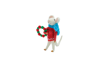 This Global Groove Life, handmade, ethical, fair trade, eco-friendly, sustainable, turquoise, red & white felt set of 3 whimsical Christmas Mice Tabletop Gift Set ,was created by artisans in Kathmandu Nepal and will be a beautiful addition to your Christmas decor this holiday season.