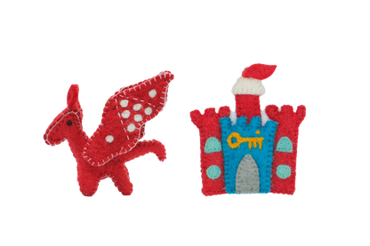 This Global Groove Life, handmade, ethical, fair trade, eco-friendly, sustainable, felt, red castle and dragon ornament set was created by artisans in Kathmandu Nepal and will be a beautiful and fun addition to your Christmas tree this holiday season.