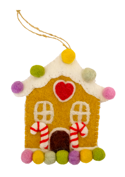 Gingerbread Home and Friend Handmade Felt Ornament--Set of 2