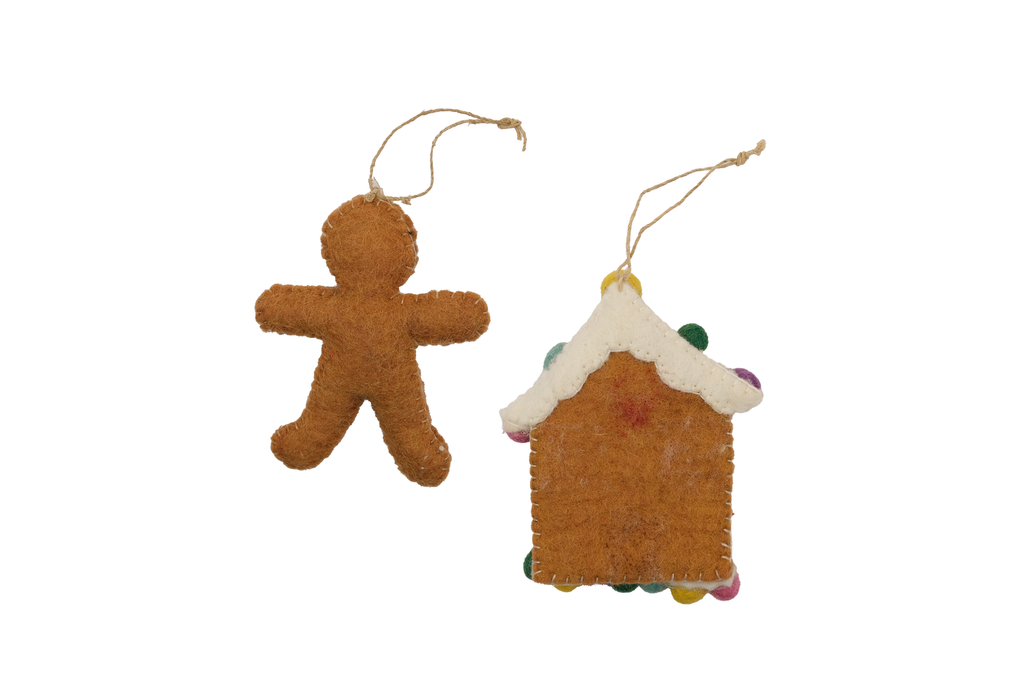Gingerbread Home and Friend Handmade Felt Ornament--Set of 2