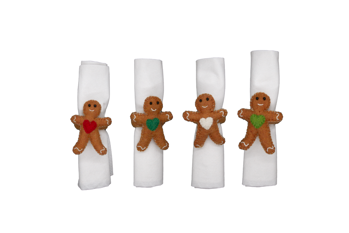 Gingerbread Friends Christmas Holiday Handmade Felt Napkin Rings--Set of 4