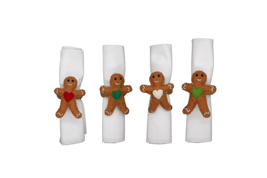 Gingerbread Friends Christmas Holiday Handmade Felt Napkin Rings--Set of 4