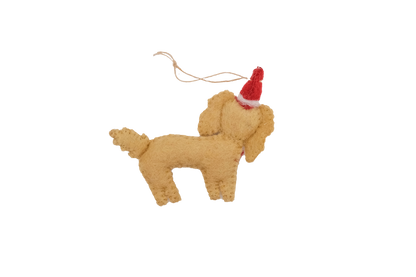 Labradoodle Santa Dog and Doggie Treat Bone Wool Felt Ornaments-Set of 2