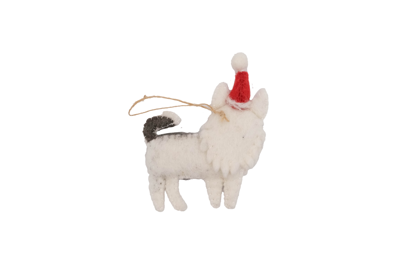 Husky Santa Dog and Doggie Treat Bone Wool Felt Ornaments-Set of 2