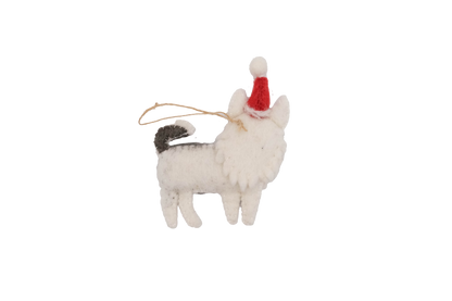 Husky Santa Dog and Doggie Treat Bone Wool Felt Ornaments-Set of 2