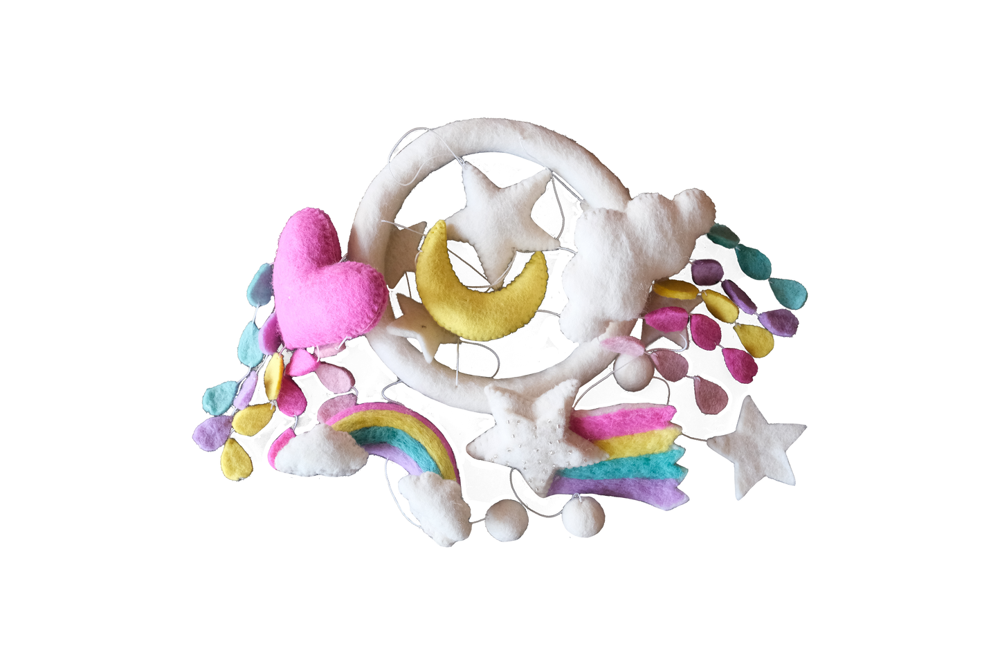 Pastel Rainbow, Heart, Star, and Moon Felt Mobile