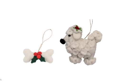 Poodle Dog and Doggie Treat Bone Wool Felt Ornaments-Set of 2