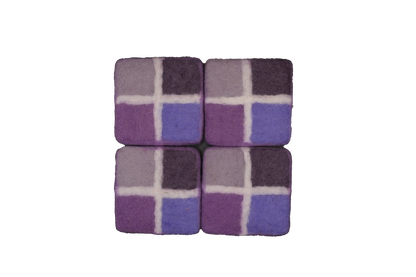 This Global Groove Life, handmade, ethical, fair trade, eco-friendly, sustainable, New Zealand wool felt, twilight, lavender & purple coaster set, was created by artisans in Kathmandu Nepal and will bring colorful warmth and functionality to your table top.