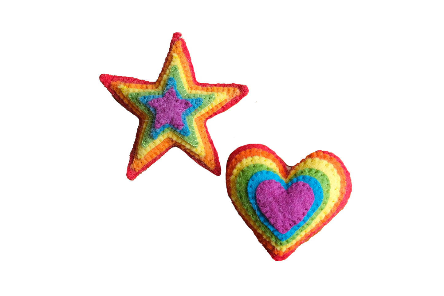 Rainbow Love Starburst Handmade Felt Ornament-Set of 2
