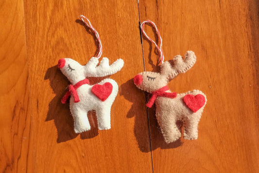Reindeers in Love Handmade Felt Ornaments--Set of 2