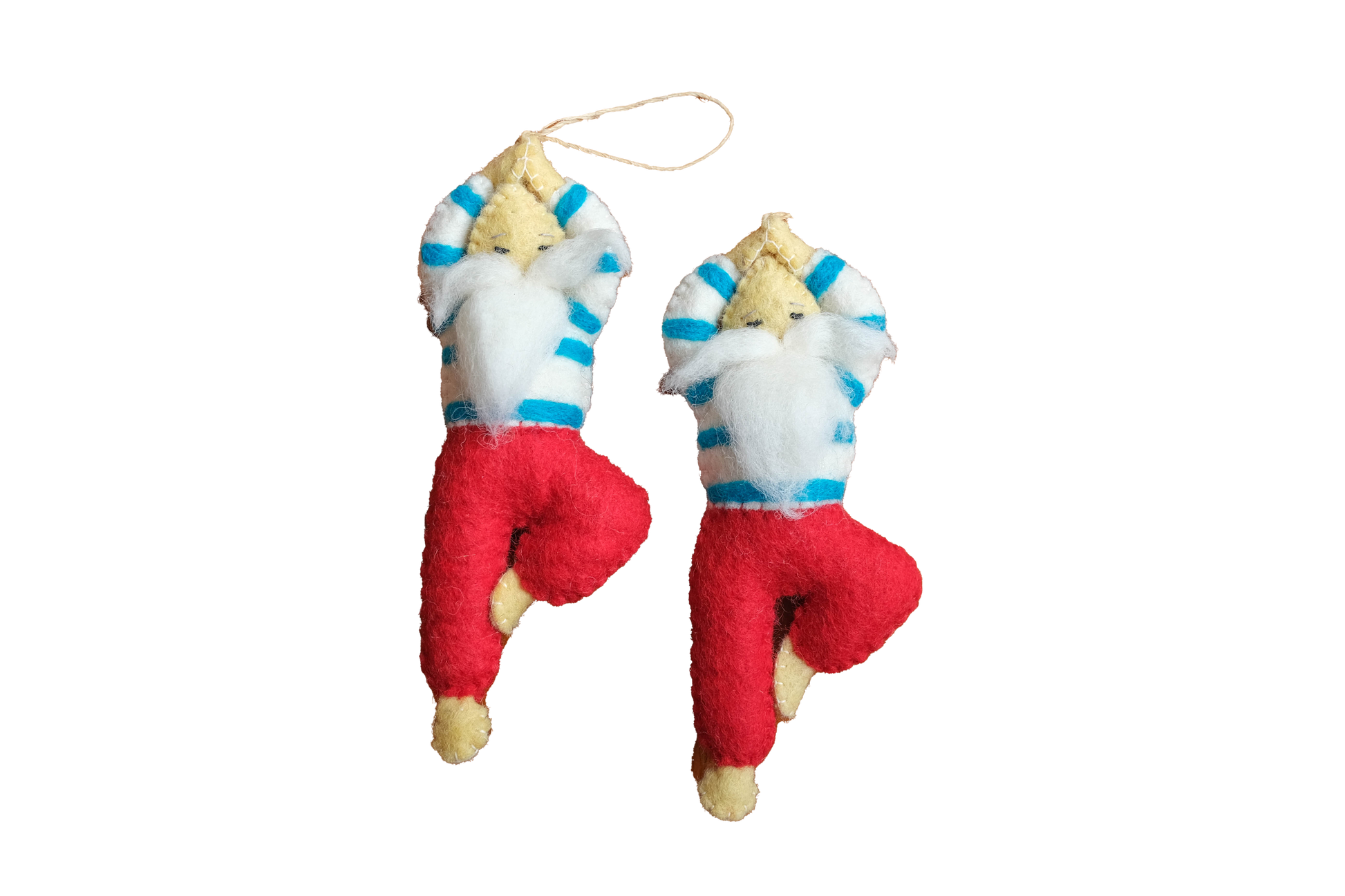 This Global Groove Life, handmade, ethical, fair trade, eco-friendly, sustainable, Felt Yoga Santa ornament set was created by artisans in Kathmandu Nepal and will bring colorful warmth and fun to your Christmas tree this season.