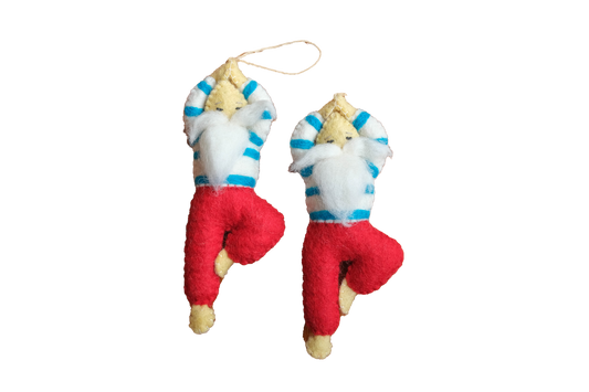 This Global Groove Life, handmade, ethical, fair trade, eco-friendly, sustainable, Felt Yoga Santa ornament set was created by artisans in Kathmandu Nepal and will bring colorful warmth and fun to your Christmas tree this season.