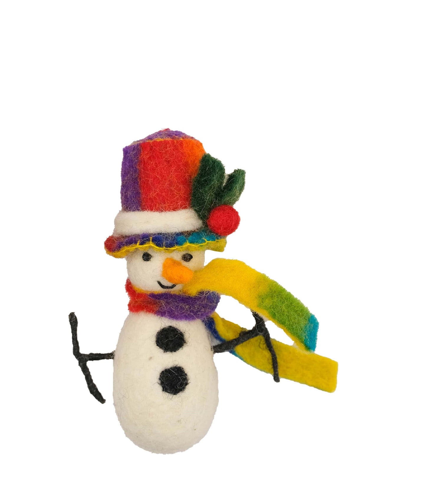 Technicolor Top Hat Snow Friend Handmade Felt Ornament