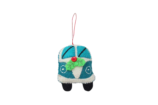 Hippie Bus Wool Felt Classic Ornament-Turquoise
