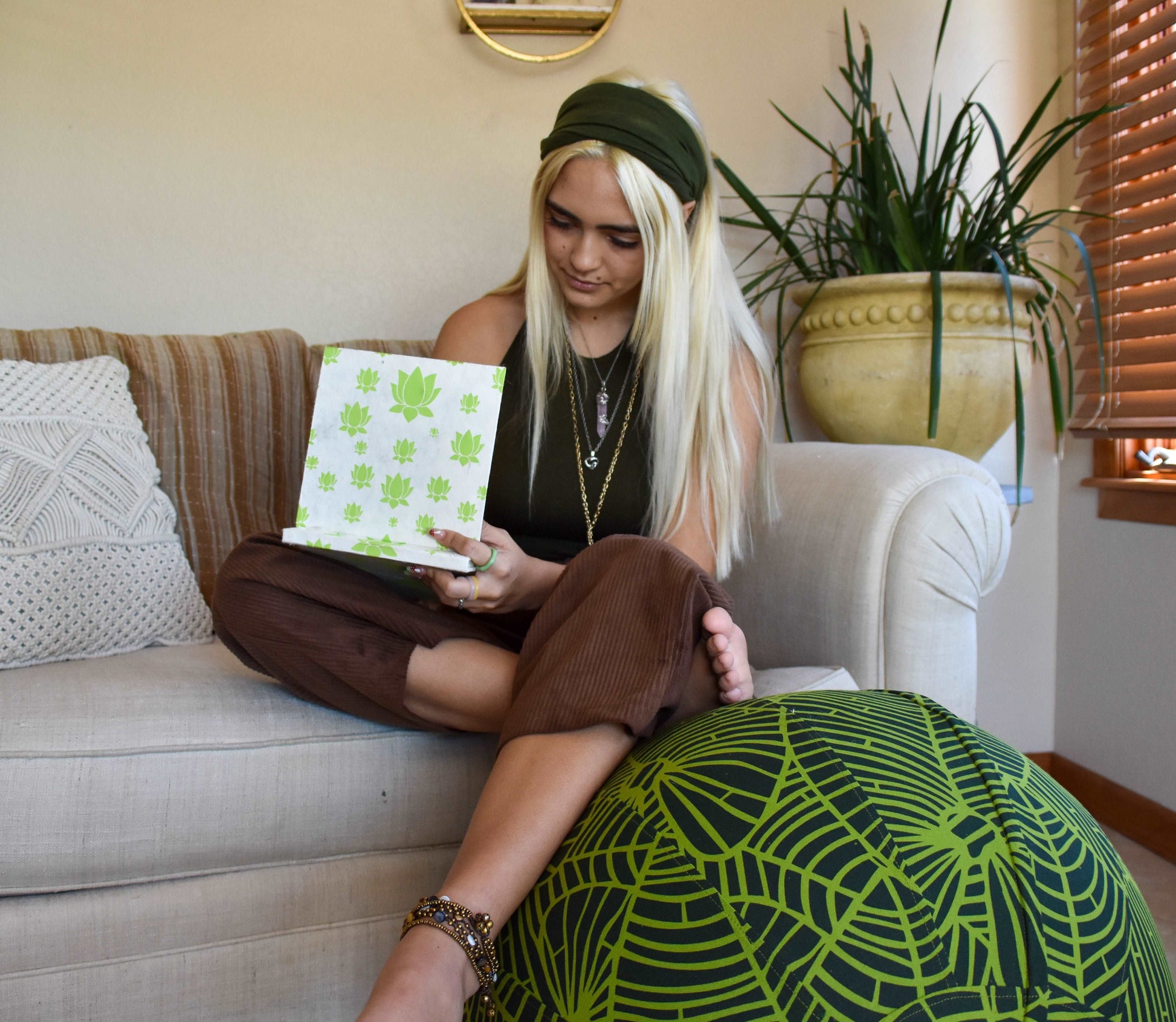 yoga ball cover jungle green palm leaf