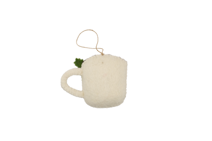 Hot Cocoa and Marshmallow Heart Mug Felt Holiday Ornament--Set of 2