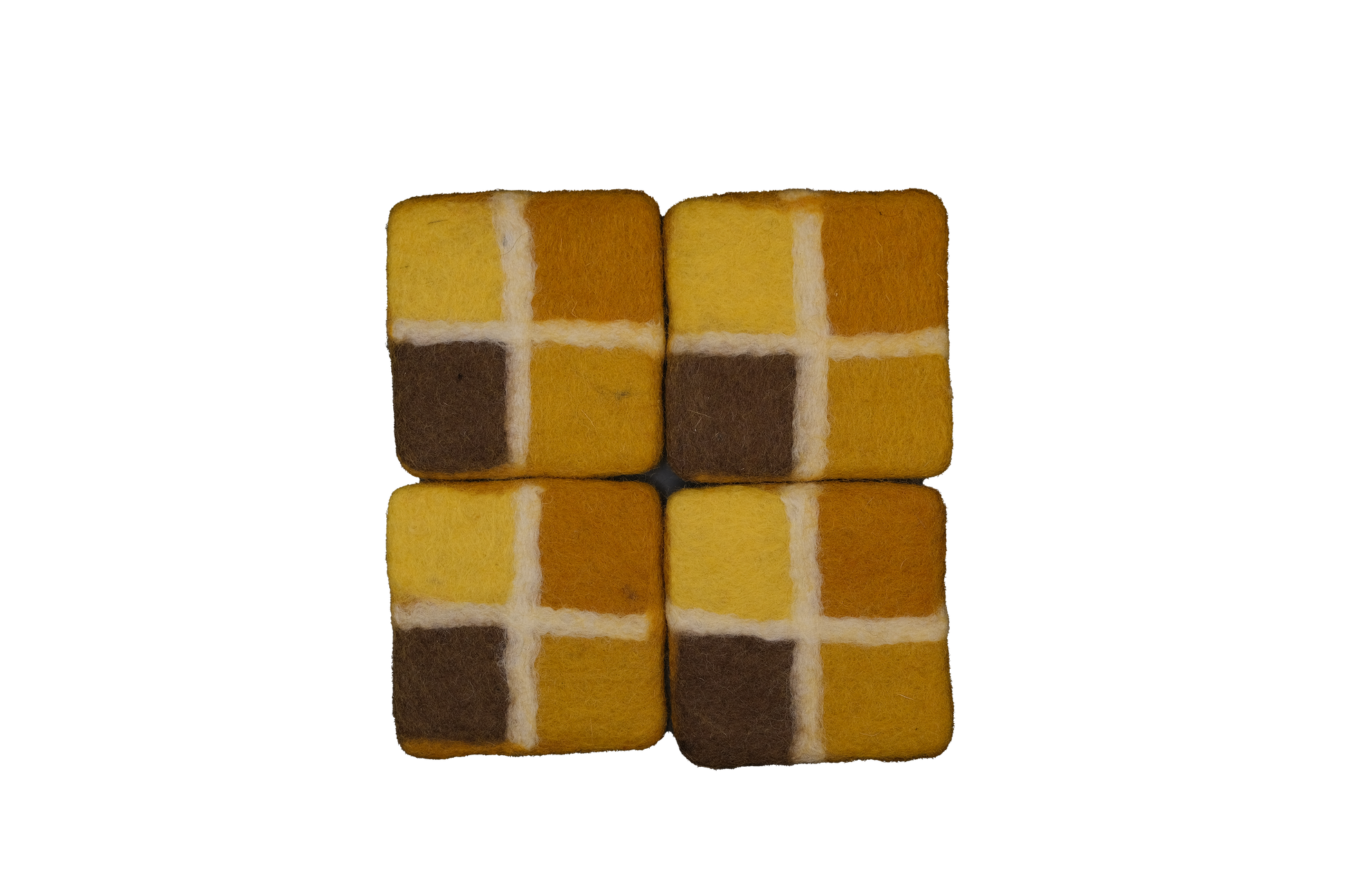 This Global Groove Life, handmade, ethical, fair trade, eco-friendly, sustainable, New Zealand wool felt, Honey yellow coaster set, was created by artisans in Kathmandu Nepal and will bring colorful warmth and functionality to your table top.