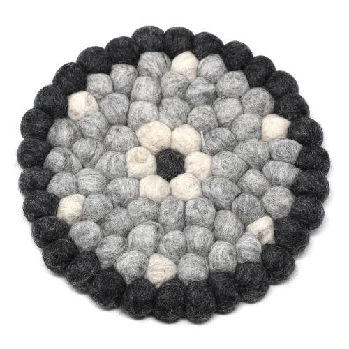 Hand Crafted Felt Ball Trivets from Nepal: Round Flower Design, Black/Grey - Global Groove (T) - Global Groove Life