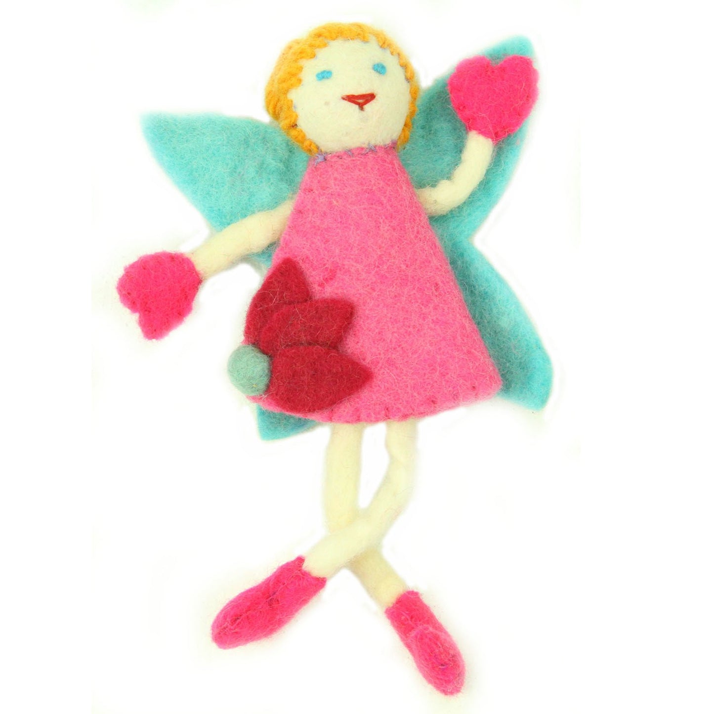 This Global Groove Life, handmade, ethical, fair trade, eco-friendly, sustainable, blonde-haired, pink and turquoise, tooth fairy,was created by artisans in Kathmandu Nepal and is adorned with an adorable flower motif.
