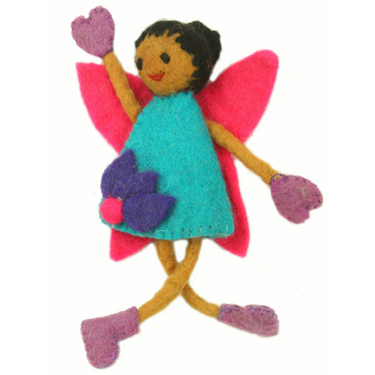 This Global Groove Life, handmade, ethical, fair trade, eco-friendly, sustainable, raven-haired, pink and turquoise, tooth fairy,was created by artisans in Kathmandu Nepal and is adorned with an adorable flower motif.