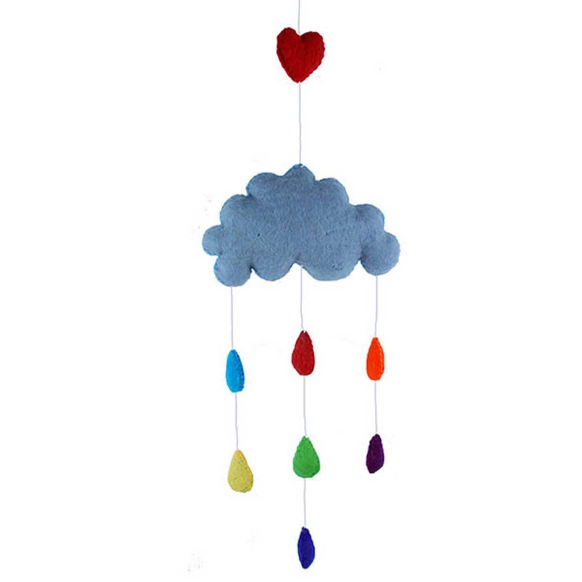 This Global Groove Life, handmade, ethical, fair trade, eco-friendly, sustainable, Rainbow Raindrop and Heart felt mobile, was created by artisans in Kathmandu Nepal and will be a beautiful and fun addition to your home.