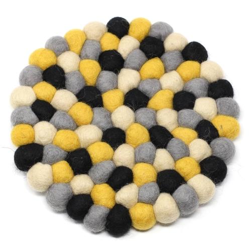 Hand Crafted Felt Ball Trivets from Nepal: Round, Mustard - Global Groove (T) - Global Groove Life