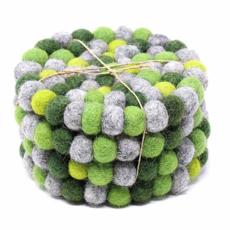 This Global Groove Life, handmade, ethical, fair trade, eco-friendly, sustainable, felt Chakra Greens coaster set was created by artisans in Kathmandu Nepal and will bring colorful warmth and functionality to your table top.