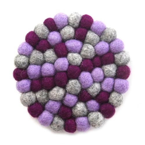 Hand Crafted Felt Ball Trivets from Nepal: Round Chakra, Purples - Global Groove (T) - Global Groove Life