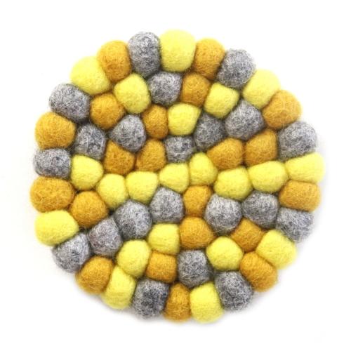 Hand Crafted Felt Ball Trivets from Nepal: Round Chakra, Yellows - Global Groove (T) - Global Groove Life