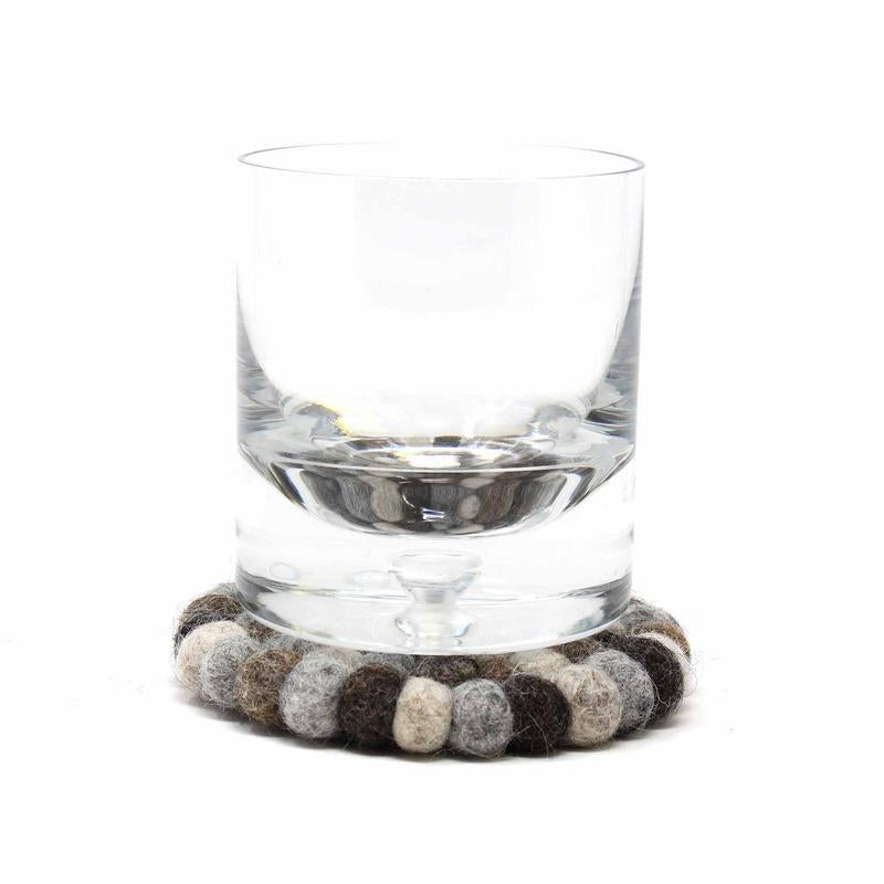 Hand Crafted Felt Ball Coasters from Nepal: 4-pack, Unicolor Grey - Global Groove (T) - Global Groove Life