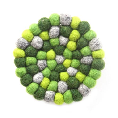 Hand Crafted Felt Ball Trivets from Nepal: Round Chakra, Greens - Global Groove (T) - Global Groove Life