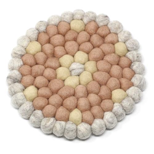 Hand Crafted Felt Ball Trivets from Nepal: Round Flower Design, Pink - Global Groove (T) - Global Groove Life