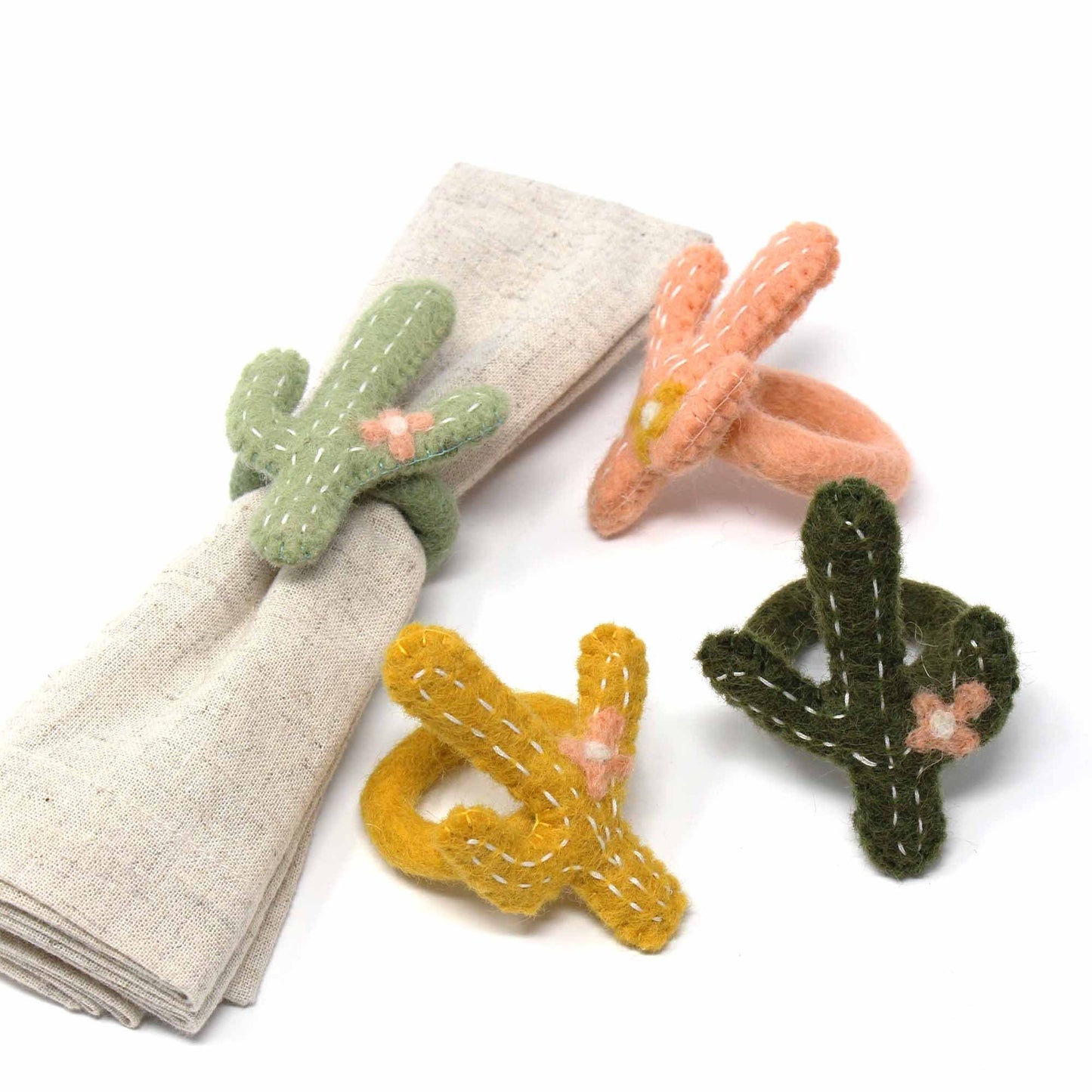 Hand-felted Cactus Napkin Rings, Set of Four Colors - Global Groove (T) - Global Groove Life