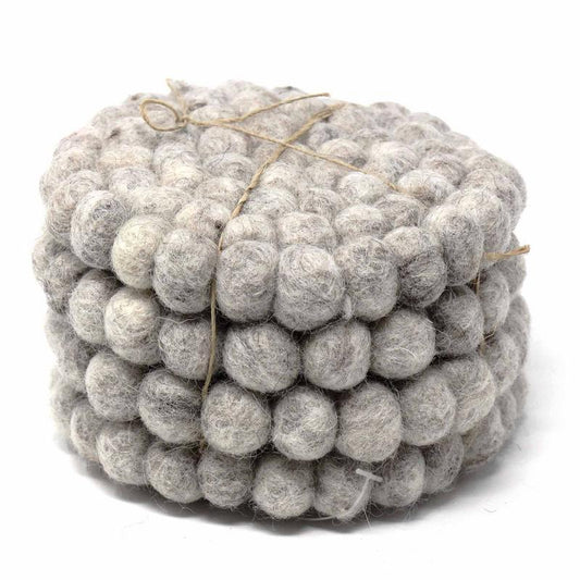 Hand Crafted Felt Ball Coasters from Nepal: 4-pack, Light Grey - Global Groove (T) - Global Groove Life