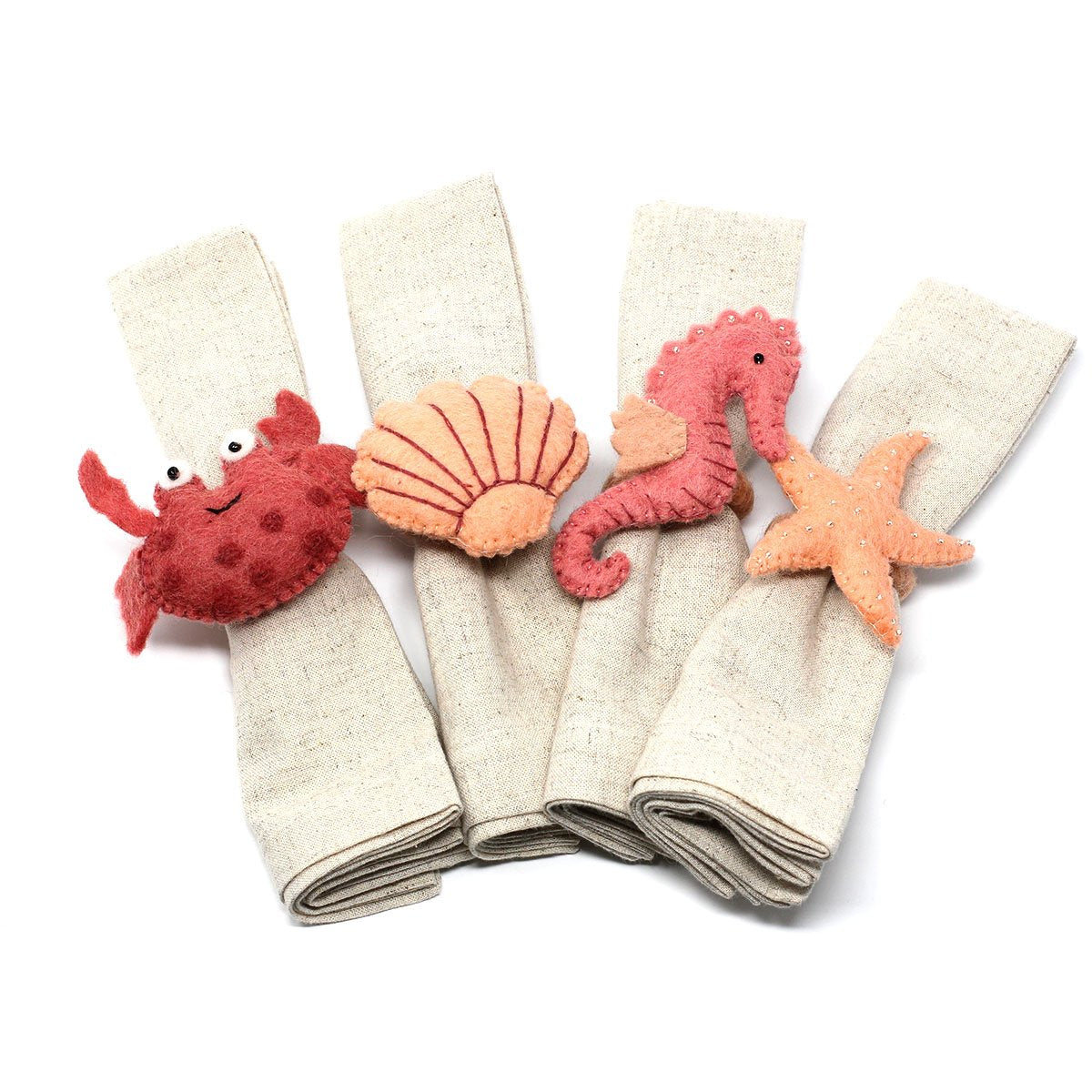 Hand-felted Seashore Napkin Rings, Set of Four Designs - Global Groove (T) - Global Groove Life