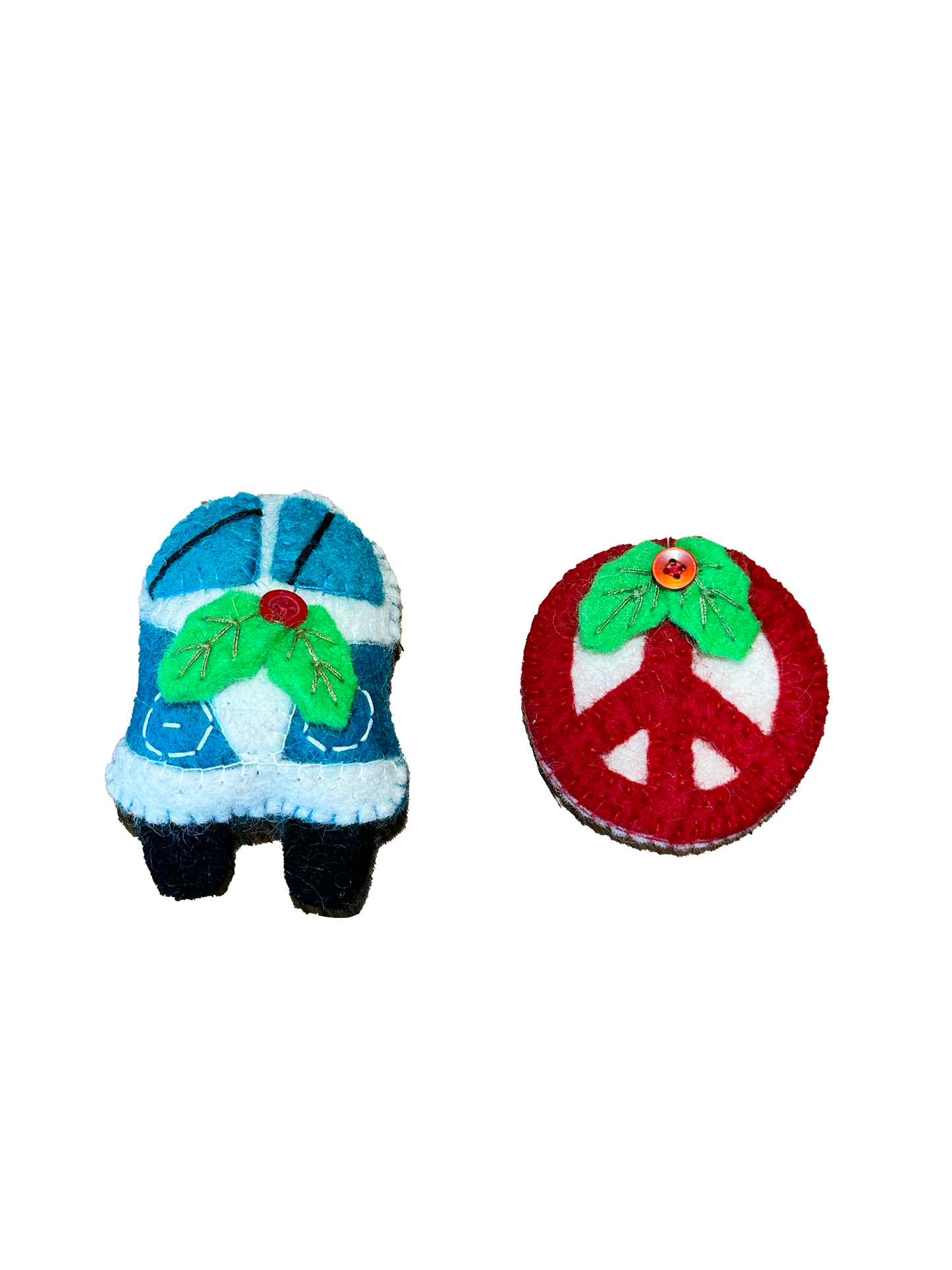 Hippie VW Bus and Peace Sign Ornament-- Set of 2