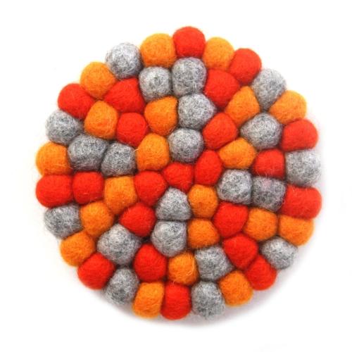 Hand Crafted Felt Ball Trivets from Nepal: Round Chakra, Oranges - Global Groove (T) - Global Groove Life