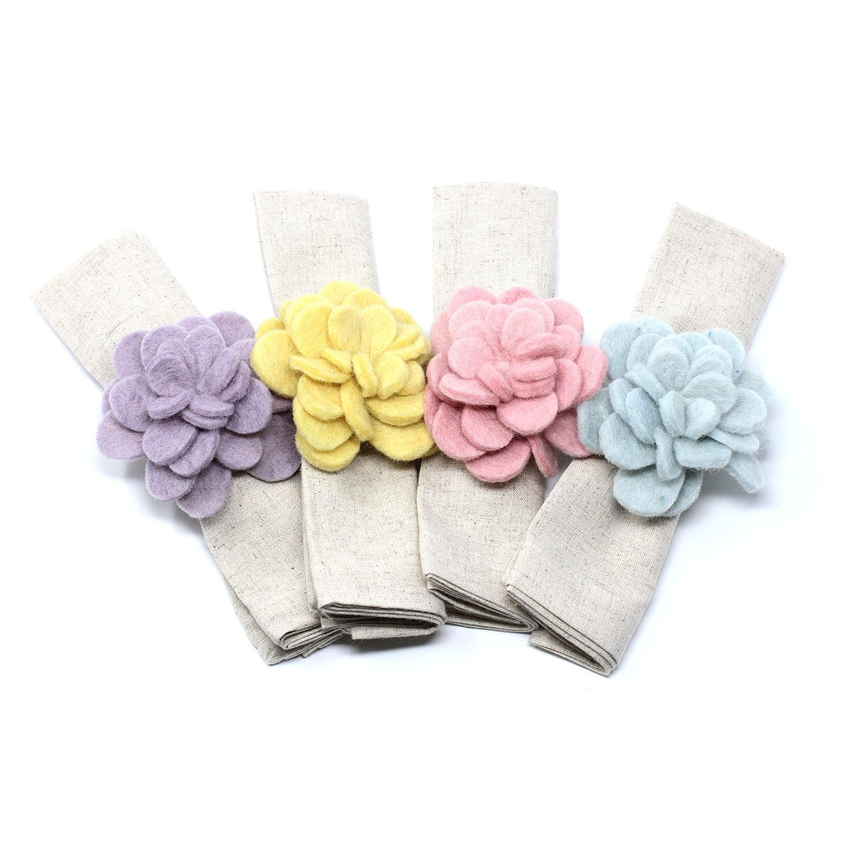 Hand-felted Zinnia Napkin Rings, Set of Four Colors - Global Groove (T) - Global Groove Life