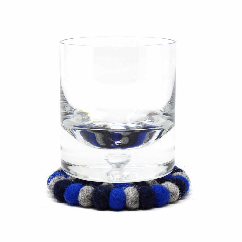 Hand Crafted Felt Ball Coasters from Nepal: 4-pack, Chakra Dark Blues - Global Groove (T) - Global Groove Life