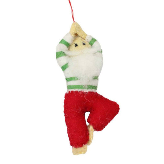 This Global Groove Life, handmade, ethical, fair trade, eco-friendly, sustainable, felt Yoga Santa ornament was created by artisans in Kathmandu Nepal and will bring colorful warmth and fun to your Christmas tree this season.